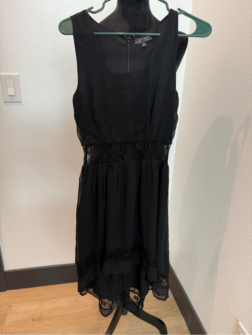 Topshop Black Lace-Trim High-Low Dress